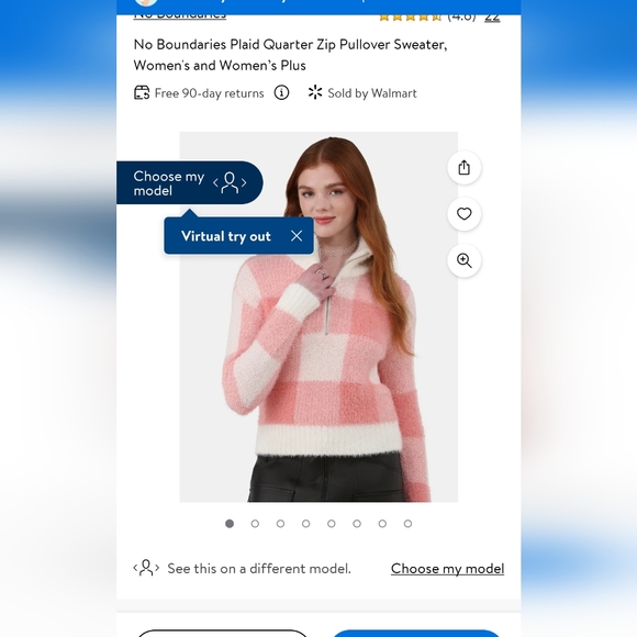 NWT Pink Plaid Quarter Zip Sweater - Picture 6 of 7